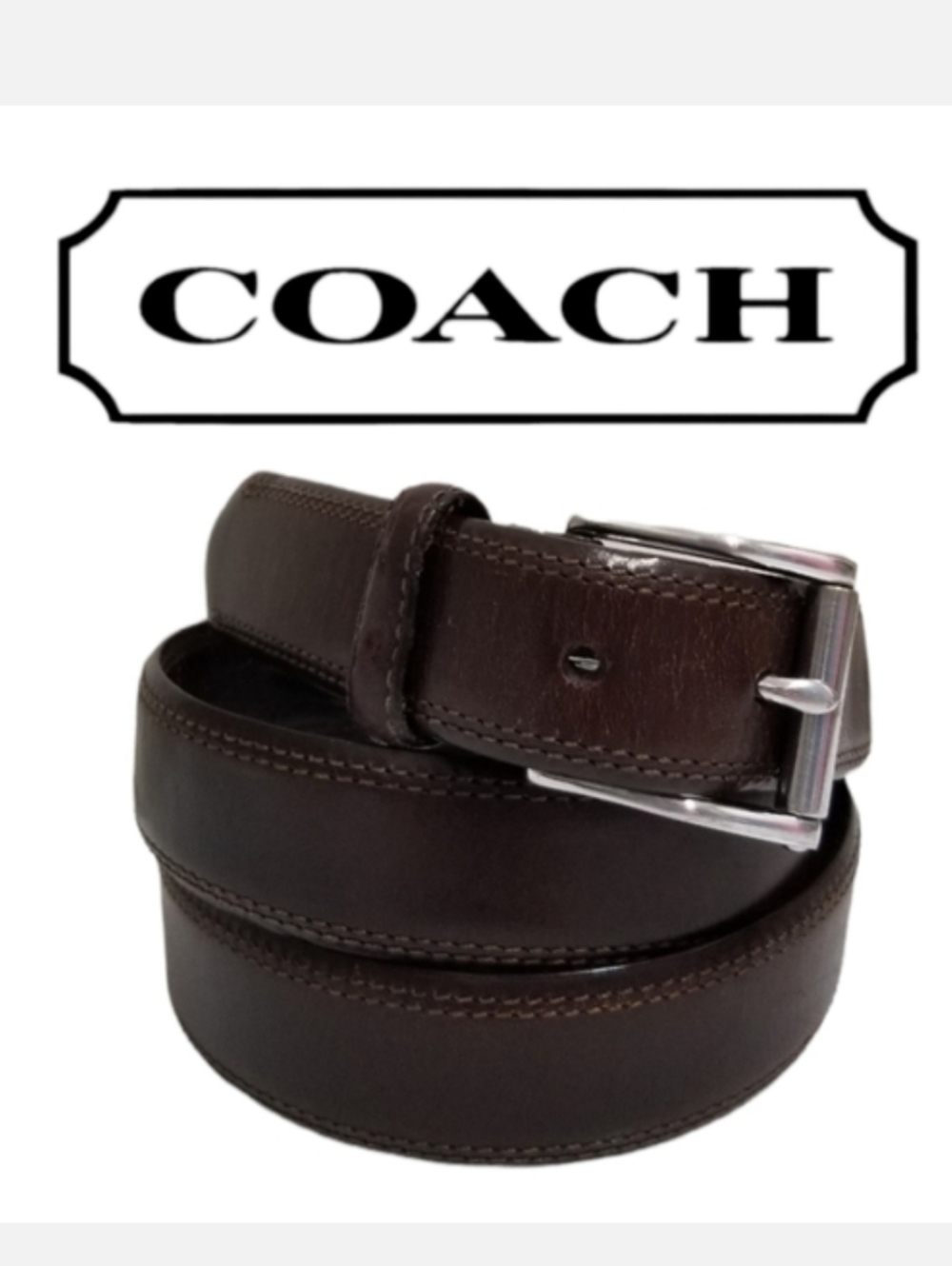Vintage COACH 3719 Brown Leather Belt/Solid Brass Buckle 1⅛" Tanned Cowhide 38